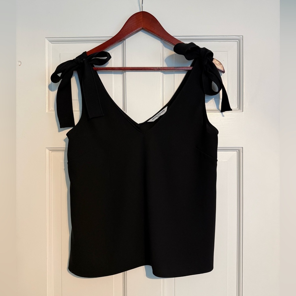 Amanda Uprichard Josephina Black Tie-Sleeve V-Neck Top, Like New